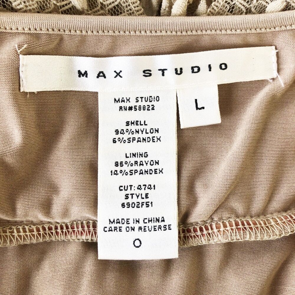 Max Studio Taupe Stretch Lace Midi Dress (L) Fit & Flare Vintage Y2K Coquette - Picture 7 of 9